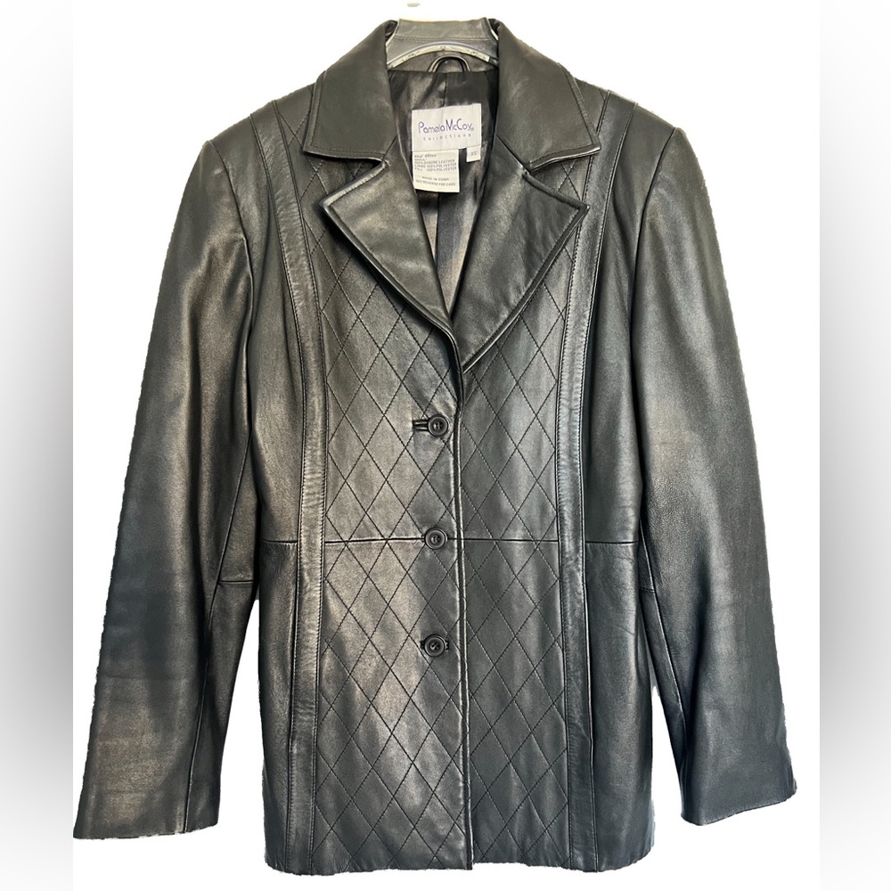 Pamela McCoy Black Quilted Leather Jacket XS
